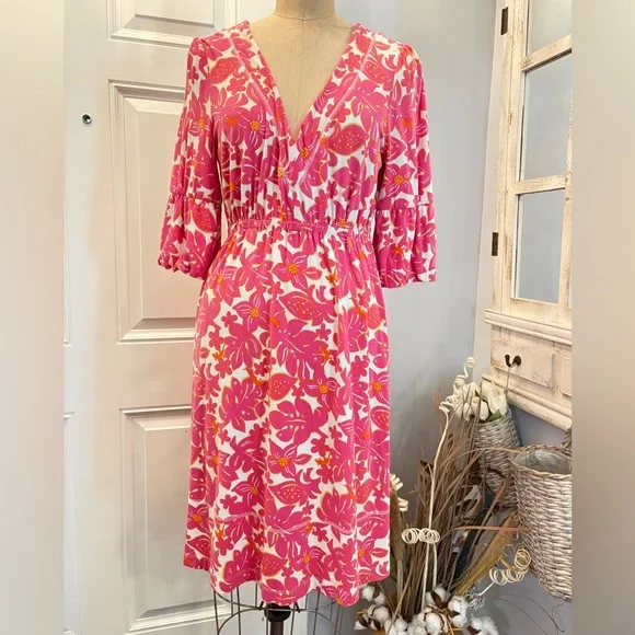 Lilly Pulitzer Pink and White Floral Long Sleeve MIDI Dress Small Quiet Luxury - Picture 1 of 5